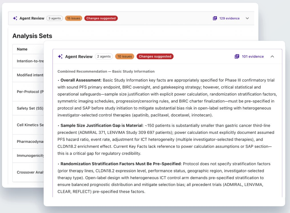 Agent review panel showing issues and evidence